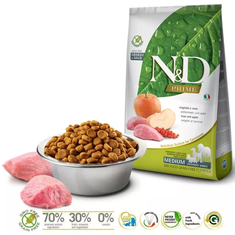 FARMINA N&D PRIME DOG WILD BOAR AND APPLE ADULT MEDIUM & MAXI 12 kg