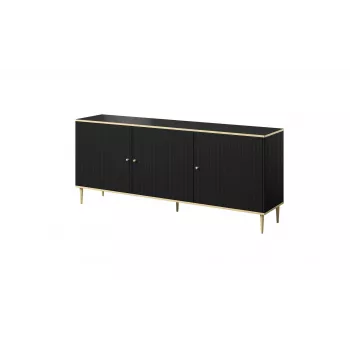 GLAMOUR komoda 180x40x75,5 cm, juoda matinė + auksas