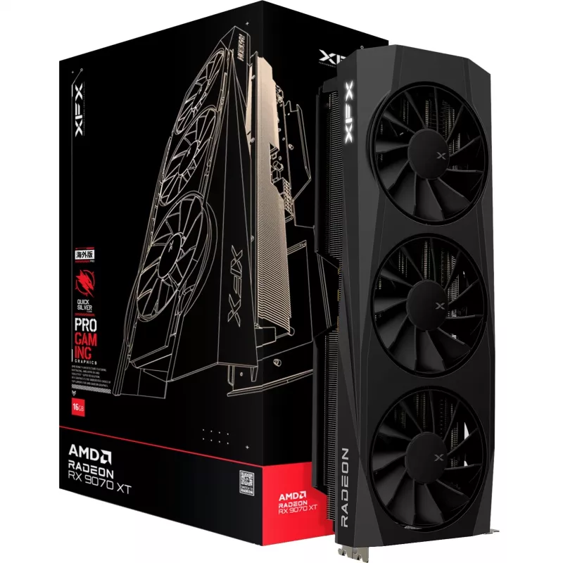Grafikos plokštė XFX Radeon RX 9070 XT — 16 GB GDDR6, 256 bitų, PCIe 5.0, 3x DisplayPort 2.1, HDMI 2.1, 3 ventiliatoriai