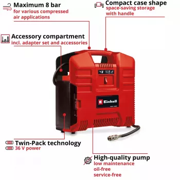 Oro kompresorius Einhell TE-AC 36/8 130 l/min 8 bar Baterija