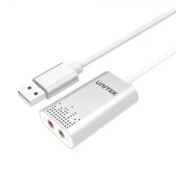 Garso keitiklis Unitek Y-247A, sidabrinis, USB Typee-A jungtis, kompaktiškas 12×28×46 mm