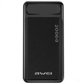 Nešiojama išorinė baterija AWEI P6K 20000mAh juoda 2xUSB/PD/Micro-USB