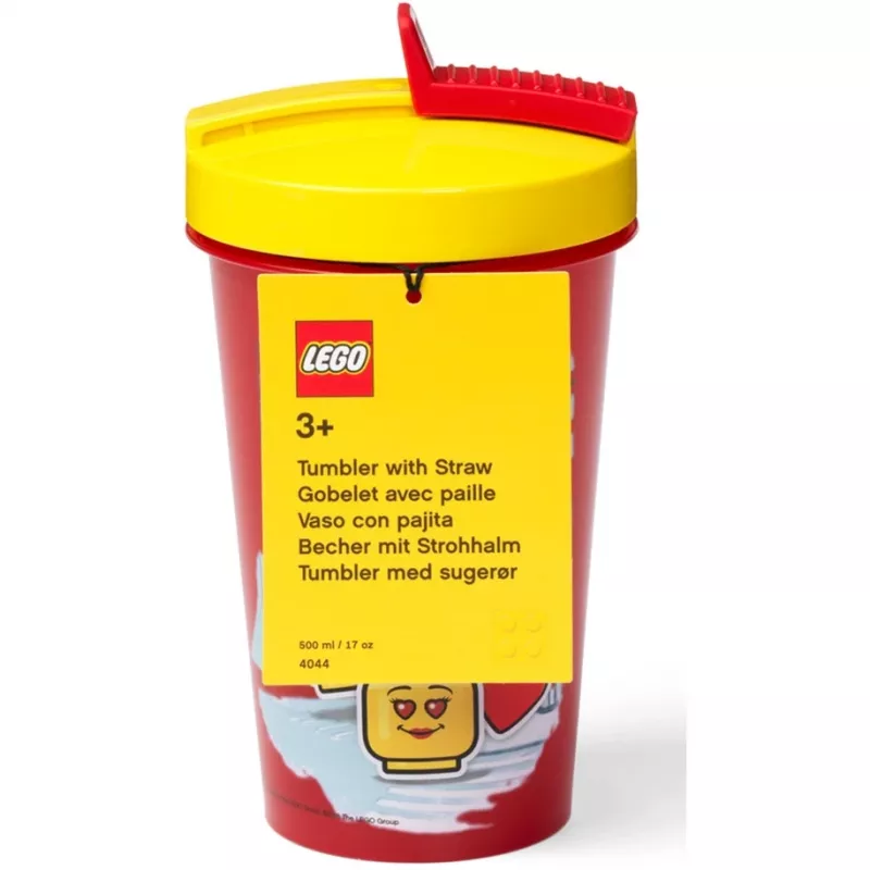 Puodelis su šiaudeliu Room Copenhagen LEGO Iconic Girl ryškiai raudonas 500 ml (raudona/geltona)
