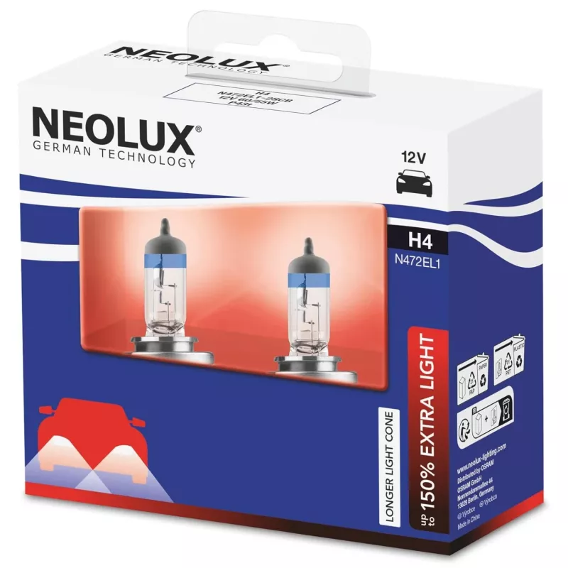 Halogeninė lemputė Neolux H4 Extra Light 2 vnt. pakuotėje — 12V 60/55W
