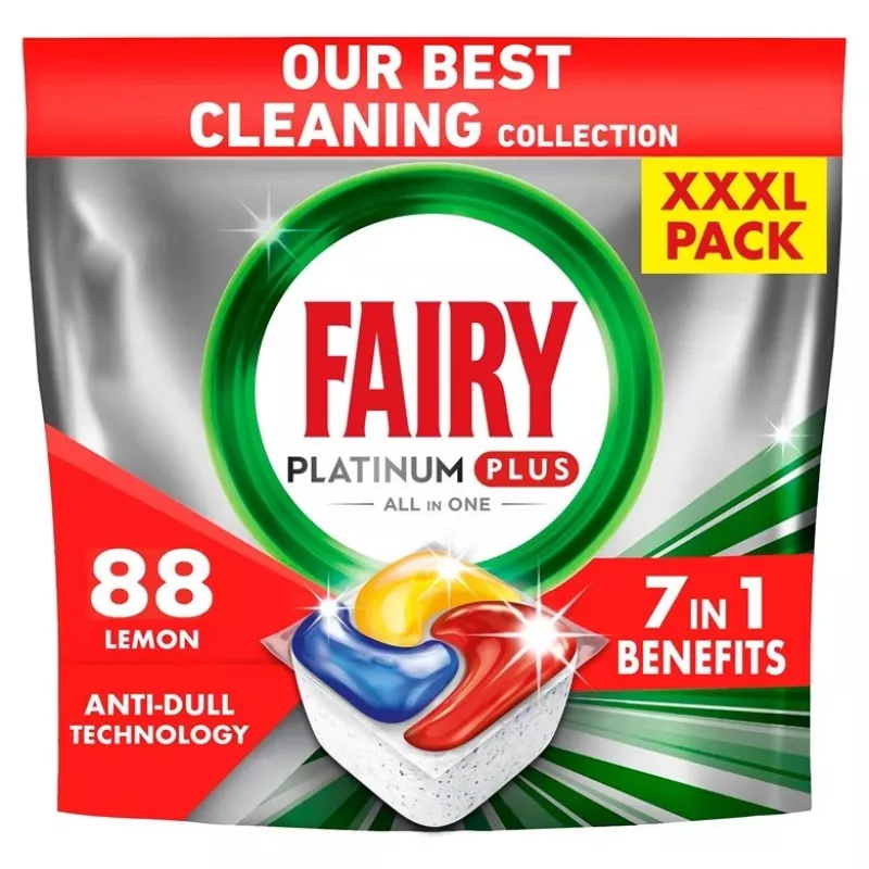 Fairy Platinum Plus All-in-One citrinų indaplovės tabletės, 88 vnt.