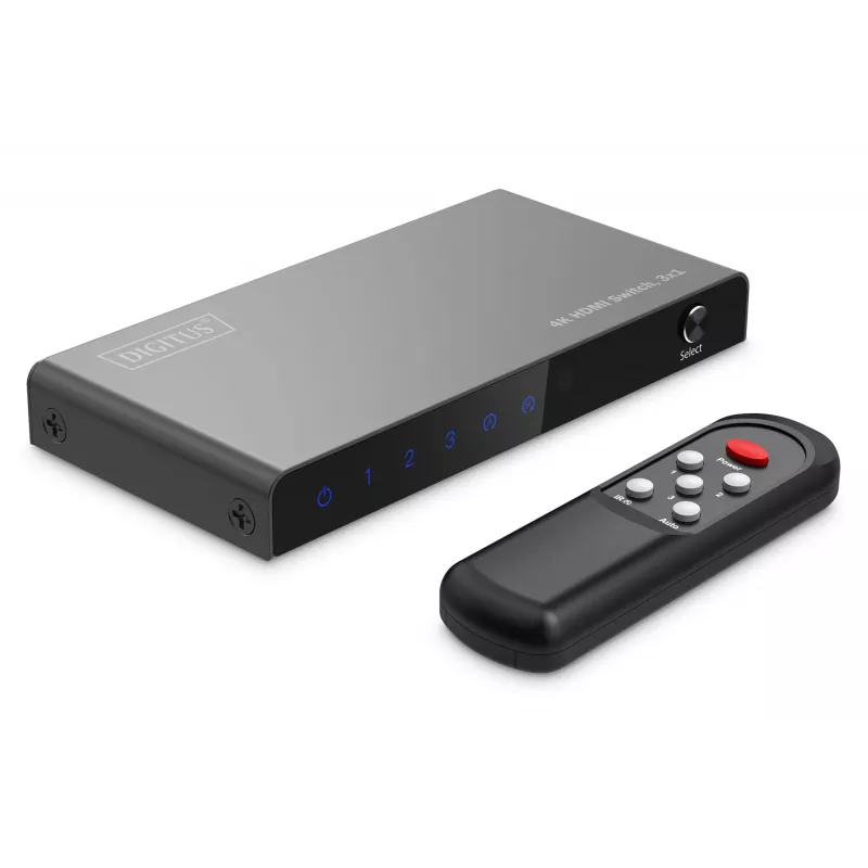 Digitus 4K HDMI jungiklis 3x1, metalinis, juodas, 18 Gbit/s