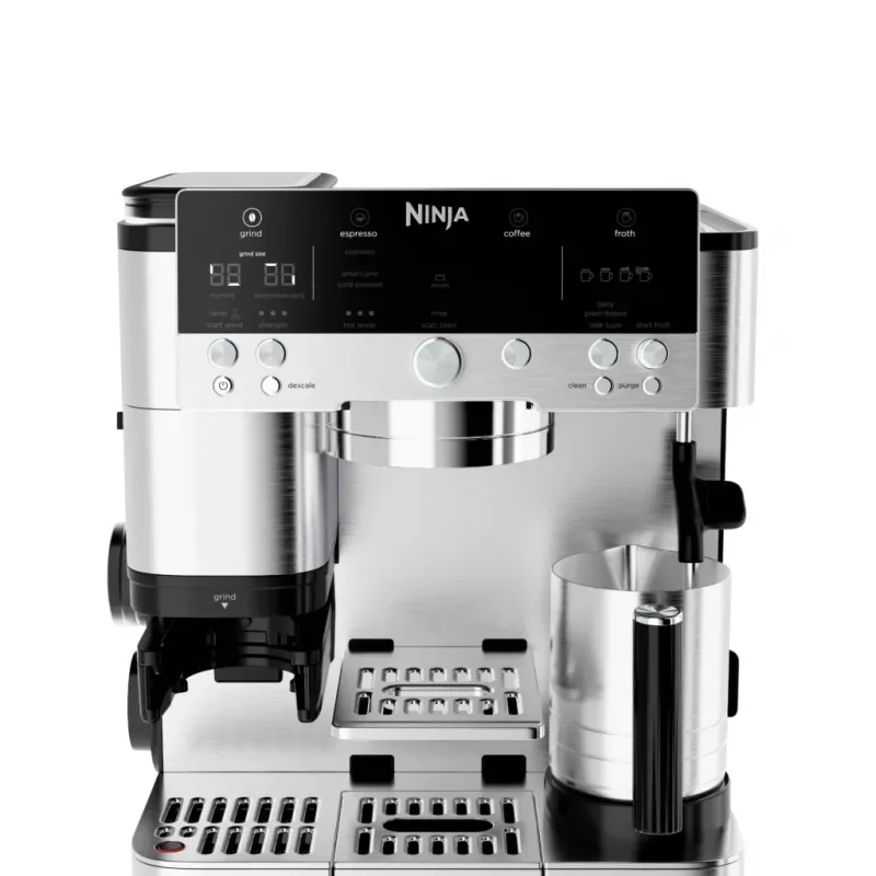 Espreso aparatas Ninja ES601EU — 2 L vandens talpykla, 1 puodelio talpa, juoda/nerūdijantis plienas