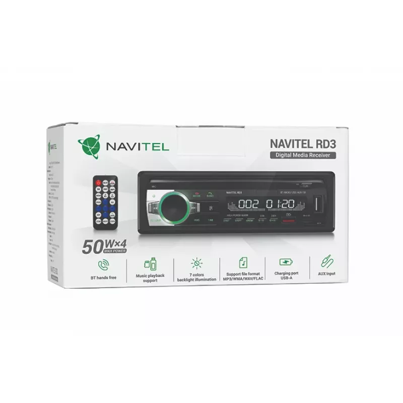 Navitel | RD3 | Ne | 4 × 50 W | Ne | Medijos imtuvas su USB, Bluetooth