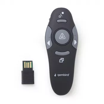 GEMBIRD wireless IR presenter WP-L-11, 4 buttons, 2.4 GHz RF USB receiver, Juoda, AAA baterija