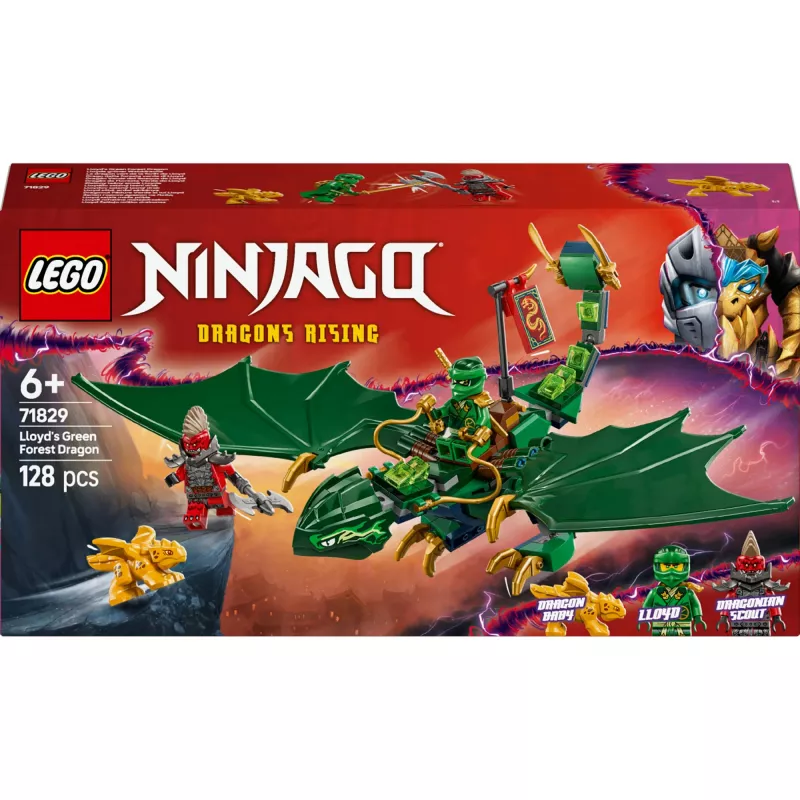 Konstravimo žaislų rinkinys LEGO NINJAGO 71829 Lloyd's Green Forest Dragon, 128 dalys, 2 minifigūrėlės, amžius 6+