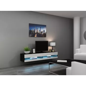 TV stovas cama meble VIGO NEW 30/180/40, 1800×400×300 mm, juodas viršus, medžio drožlių plokštės rėmas