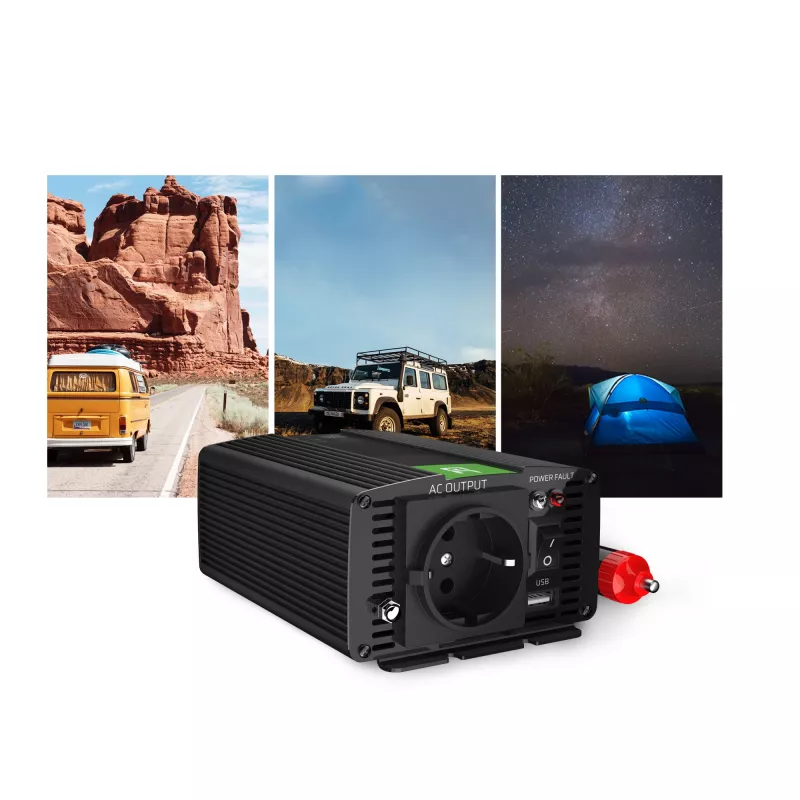 GREEN CELL Automobilinis galios keitiklis 12V į 230V 150W/300W gryna sinusoidė