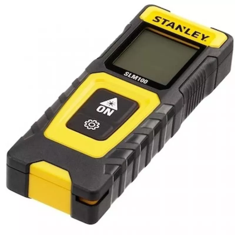 Atstumo matuoklis STANLEY SLM100 — lazerinis nuotolis 30 m, kompaktiškas rankinis matavimo prietaisas