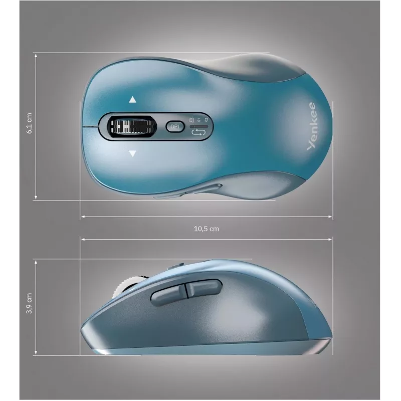 Belaidė pelė YENKEE YMS2010BE dviejų režimų ergonominė, 2,4 GHz USB imtuvas + Bluetooth 5.1, 4 lygių DPI 1000–3200, 6 mygtukai