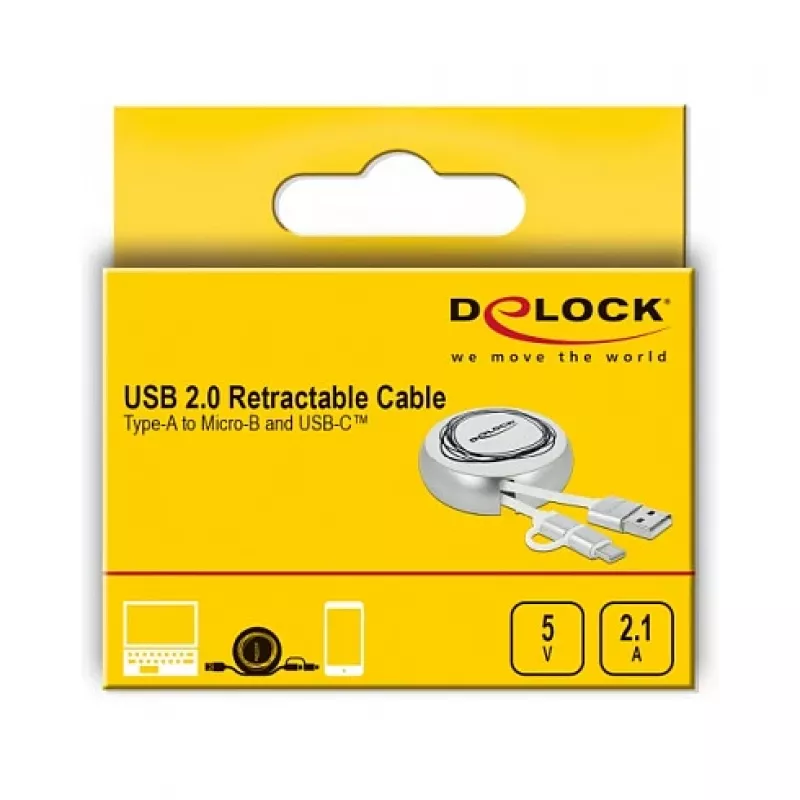Ištraukiamas laidas DeLOCK USB 2.0 2 viename Type-A į Micro-B ir USB-C™