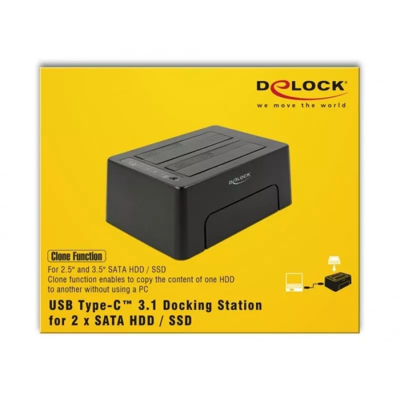 DeLOCK 63957 saugojimo įrenginio prijungimo stotelė USB 3.2 Gen 2 (3.1 Gen 2) Type-C juoda