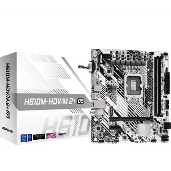 Mikroplokštė ASRock H610M-HDV/M.2+ D5 — Intel H610, LGA 1700, microATX, 2× DDR5 DIMM, M.2, HDMI 2.1, DP 1.4