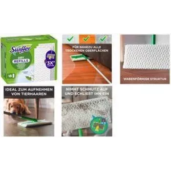 Swiffer sausos šluostės, papildymo pakuotė, 72 vnt. – vienkartinės dulkių šluostės, skirtos Swiffer šluotoms