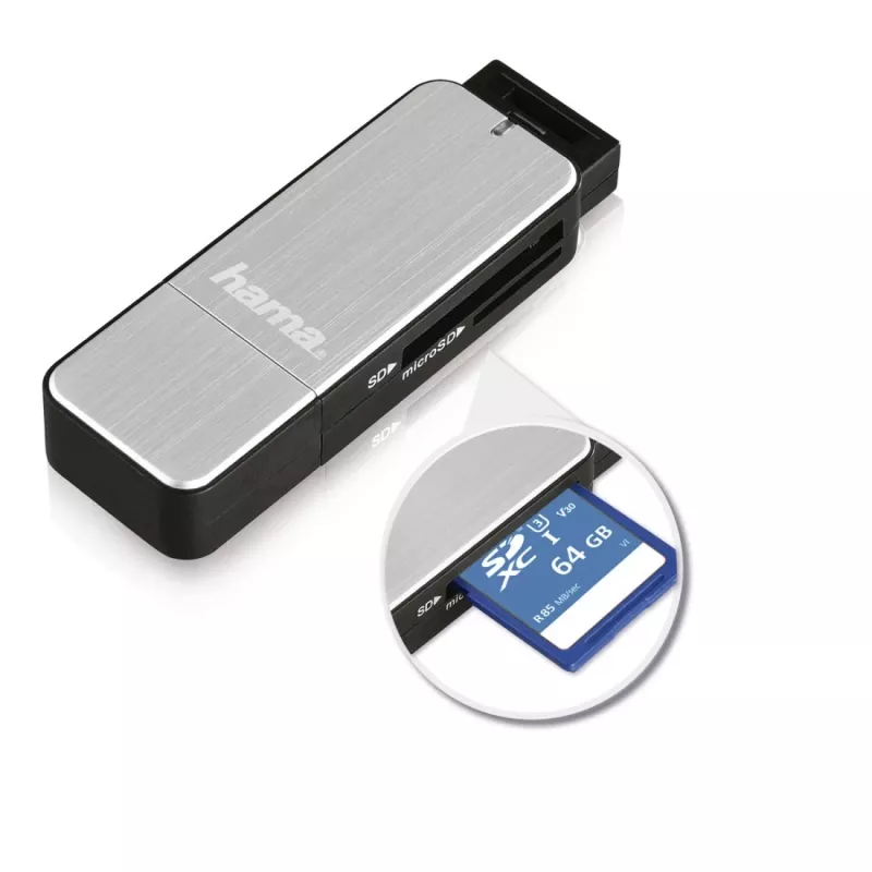 Hama 123900 kortelių skaitytuvas USB 3.2 Gen 1 (3.1 Gen 1) Juoda, Sidabrinė