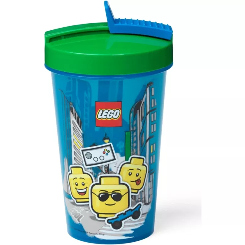 Room Copenhagen LEGO puodelis su šiaudeliu Iconic Boy ryškiai mėlynas (mėlyna/žalia, 500 ml)