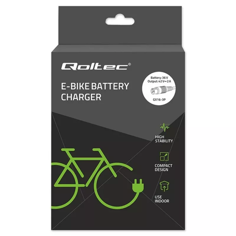 Akumuliatoriaus įkroviklis QOLTEC Charger for ebike 36V 42V 2A 3P GX16