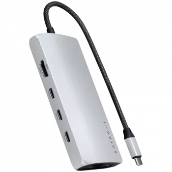 Nešiojamojo kompiuterio dokas / prievadų replikatorius Satechi ST-P8KES — laidinis USB 3.2 Gen 1 Type-C, Gigabit Ethernet, SD kortelių lizdas, sidabrinis