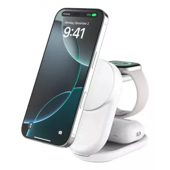 Vidinis įkroviklis Belkin UltraCharge 25w Qi2 3in1 magnetinis įkroviklis EU baltas apvalus