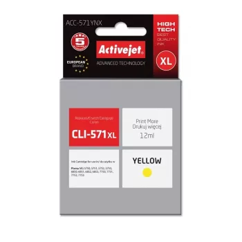 Activejet ACC-571YNX rašalas (pakaitinis Canon CLI-571XLY; Supreme; 12 ml; geltonas)