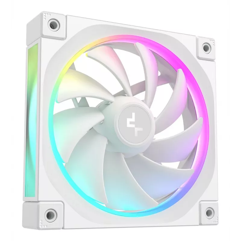 12 cm korpuso ventiliatorius DeepCool FL12 WH — 3 vnt. rinkinys, 120×120×25 mm, 2150 RPM, 55 CFM, Fluid Dynamic Bearing, PWM, multi-LED, 4-pin