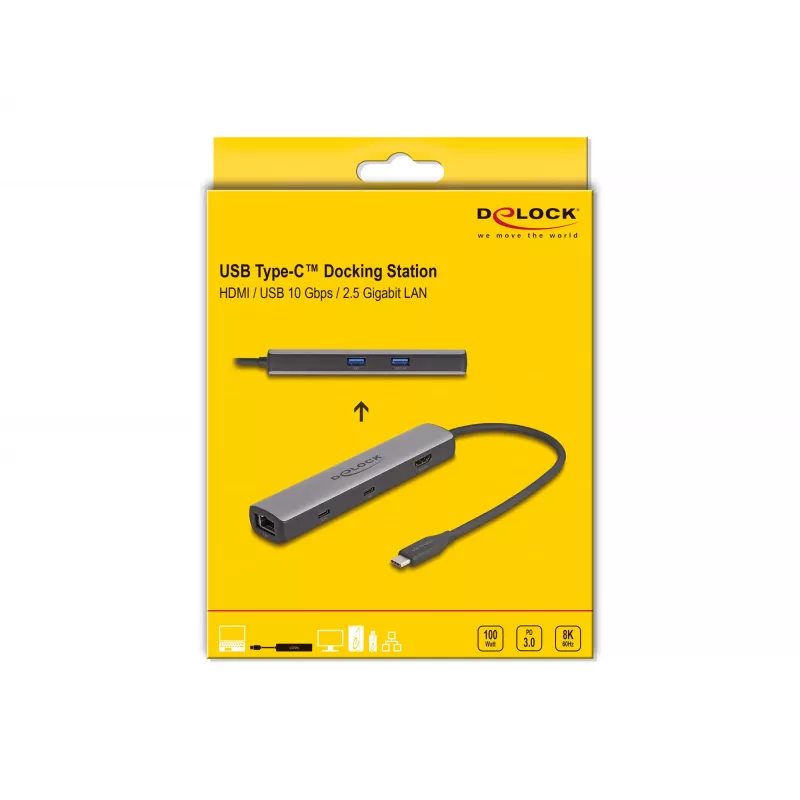 DeLOCK USB Type-C Doko stotelė 8K HDMI USB 10 Gbps 2.5 Gigabit LAN PD 100W