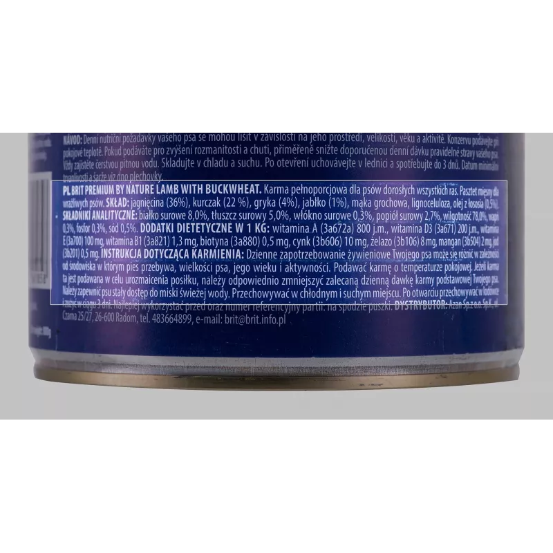 Šlapias šunų maistas Brit Premium by Nature ėriena su grikiais 800 g, be grūdų, suaugę šunys, skardinė