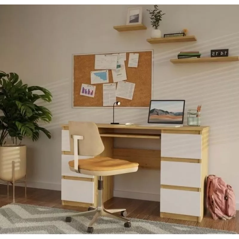 KUBA Rašomasis stalas artisan ąžuolas/baltas komplektas