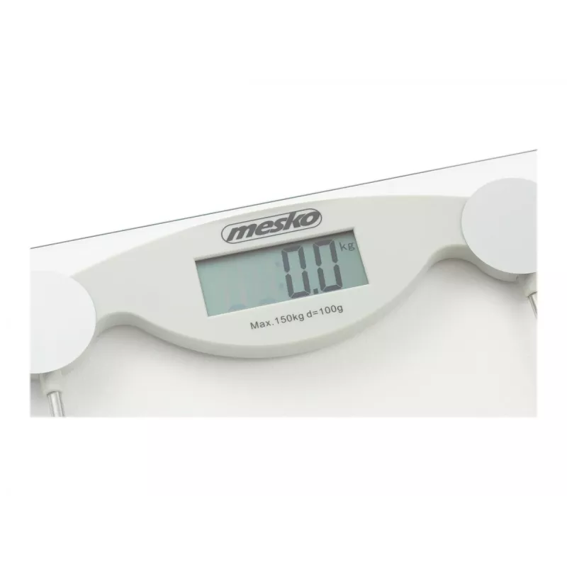Elektroninės asmeninės svarstyklės Mesko MS 8137 — talpa 150 kg, tikslumas 100 g, baltos/skaidrios