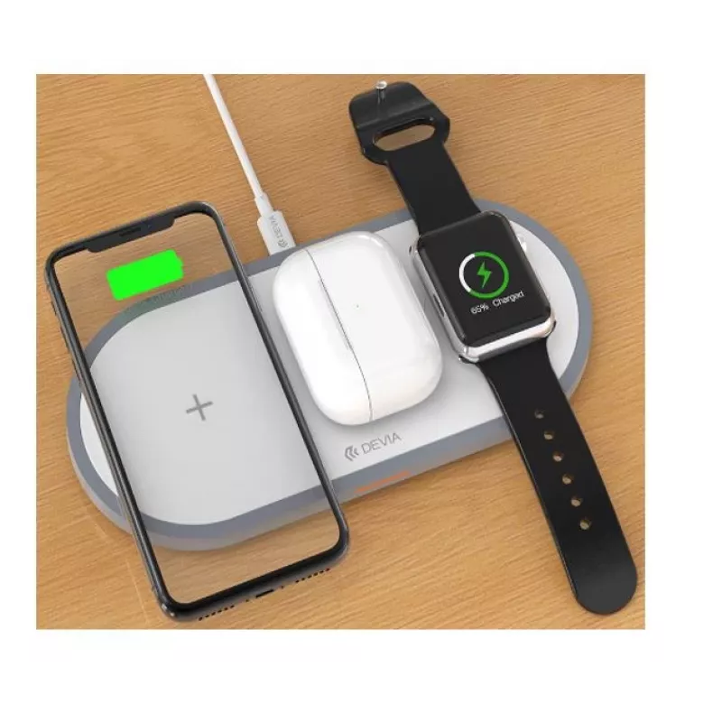 3 viename belaidis įkroviklis „Devia V4“ 10 W – išmaniajam telefonui, „Apple Watch“, ausinėms