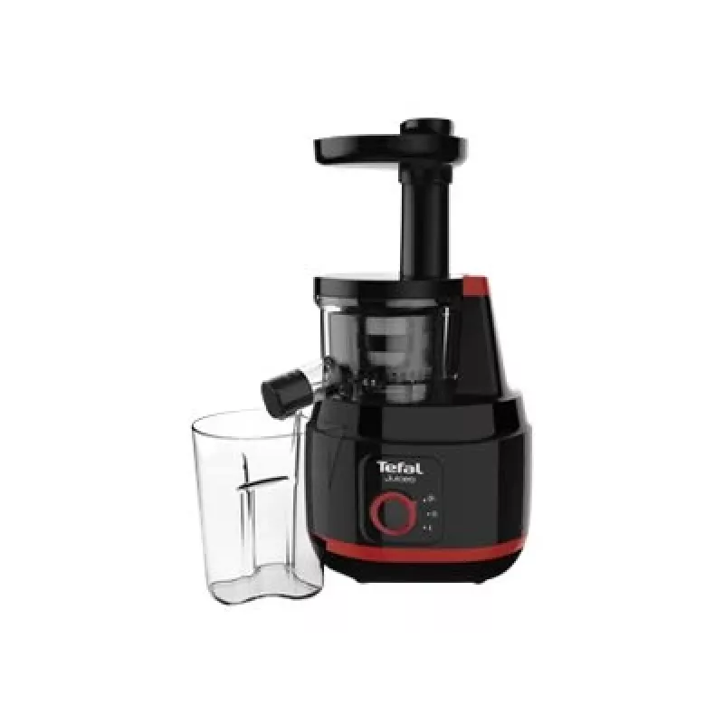 Lėto spaudimo sulčiaspaudė Tefal Juiceo ZC150 — 150 W, 4,5 cm padavimo vamzdis, 0,8 l sulčių ir minkštimo talpyklos, 80 aps./min., juoda/raudona