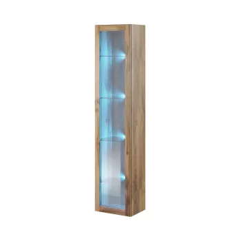 Vitrina Cama Meble VIGO 180 — montuojama prie sienos stiklinė spinta, 1800×400×300 mm, wotan ąžuolas