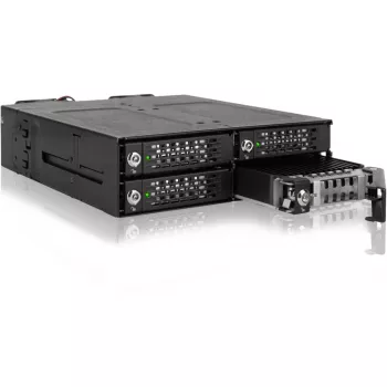 ICY DOCK - ToughArmor MB720MK-B V3 - 4x PCIe 4.0 M.2 NVMe į 4x OCuLink 1x 5,25 col. lizde, mobilus stovas, metalinis, juodas, su raktu (tri-mode suderinamas)