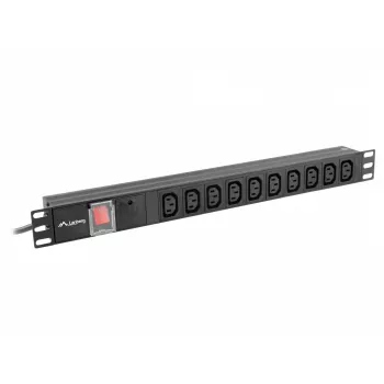 Maitinimo skirstymo įrenginys LANBERG PDU-10I-0200-IEC-BK — 10× C13 lizdų, 2 m kabelis, 10 A, 2500 W, juodas