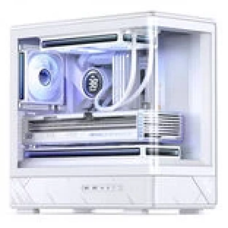Jonsbo D200 baltas mATX vidutinio dydžio korpusas su grūdintu stiklu ir Mini Temp ekranu