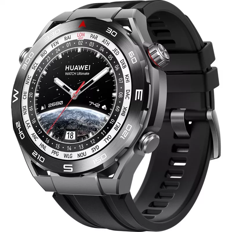 Huawei Watch Ultimate - išmanusis laikrodis su dirželiu - hidrintas nitrilo kaučiukas (HNBR) - riešo dydis: 140-210 mm - Ekranas 3,8 cm (1,5) - NFC, Bluetooth