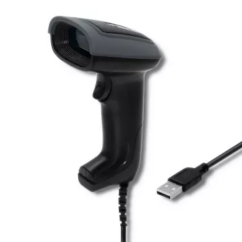 Rankinis brūkšninių kodų skaitytuvas QOLTEC 50863 — 1D/2D skaitytuvas, USB laidinis, LED jutiklis, juodas, 5 V, 1,8 m laidas