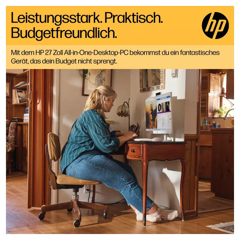 HP 27-cr0471ng - Viskas viename (Pilnas sprendimas) - Ryzen 7 7730U - RAM 16 GB - SSD 512 GB - NVMe - Radeon Graphics - 1GbE, Wi-Fi 6, Bluetooth - WLAN: 802.11a/b/g/n/ac/ax, Bluetooth