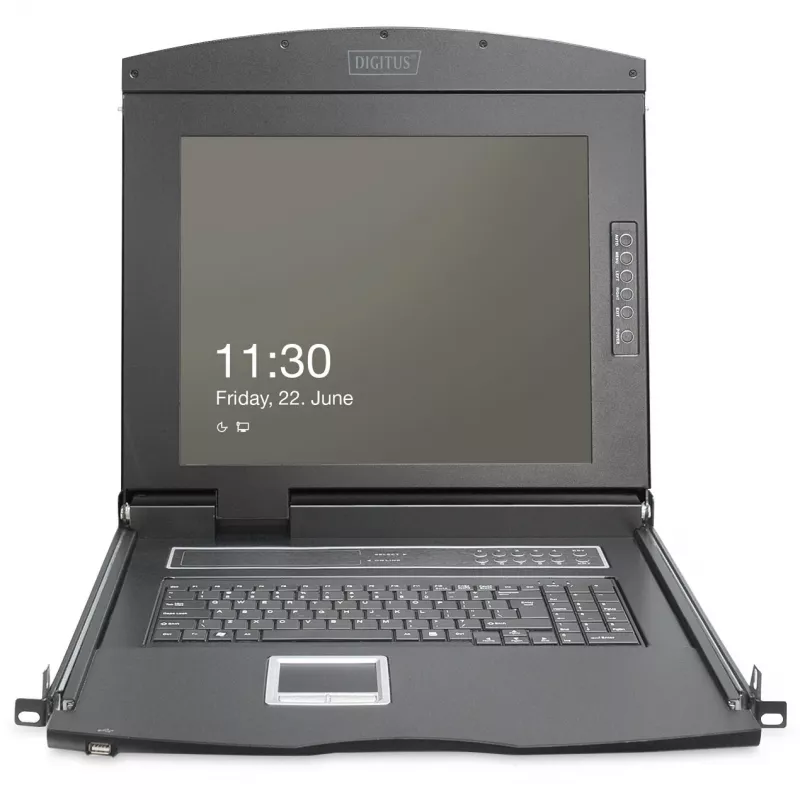 Digitus 19 colių HD LCD KVM konsolė 16 prievadų HDMI šveicariška klaviatūra