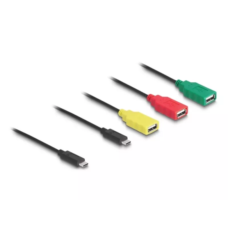 DeLOCK 4 prievadų USB 2.0 kabelinis šakotuvas USB Type-C į 3 x USB-A lizdus + 1 x USB-C kištukas