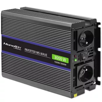Galios keitiklis QOLTEC Monolith 3000 MS Wave, 12 V → 230 V, 1500/3000 W, su USB
