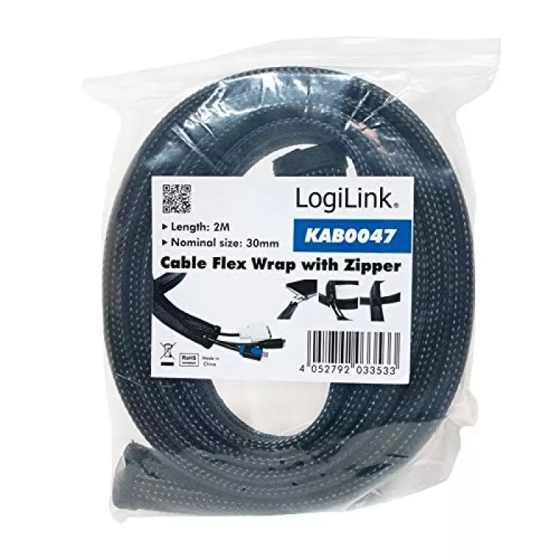 LOGILINK KAB0047 LOGILINK lankstus kabelių organizatorius su užtrauktuku, juodas, 2m