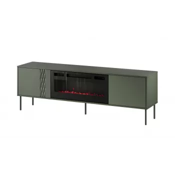 Cama Meble TV spintelė su židiniu TRESSE 180x40x54,5 cm — matinės žalios spalvos viršus, medžio drožlių plokštė