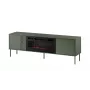 Cama Meble TV spintelė su židiniu TRESSE 180x40x54,5 cm — matinės žalios spalvos viršus, medžio drožlių plokštė