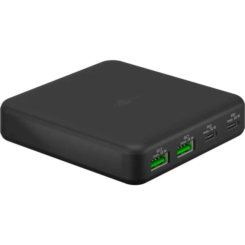 GOOBAY kelių prievadų USB-C PD GaN stalinis įkroviklis 65 W, juodas
