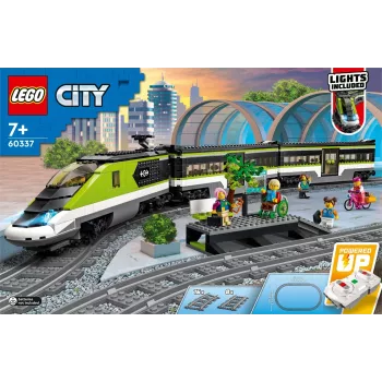 LEGO 60337 City Express keleivinis traukinys su nuotolinio valdymo pulteliu, žaislas vaikams, berniukams ir mergaitėms su veikiančiais priekiniais žibintais, 2 vagonais ir 24 bėgių detalėmis